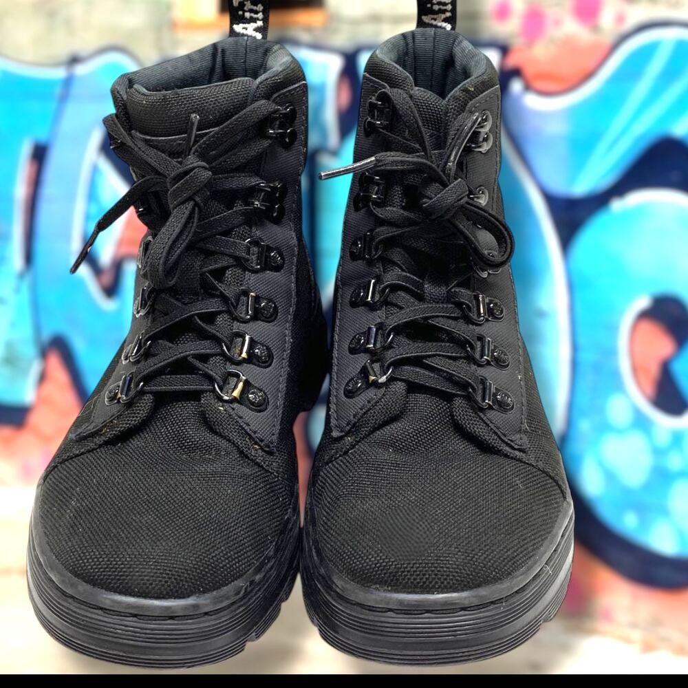 Women's Size 6 DR. MARTENS COMBS W Black Canvas/Vegan Leather Combat Boots EUC